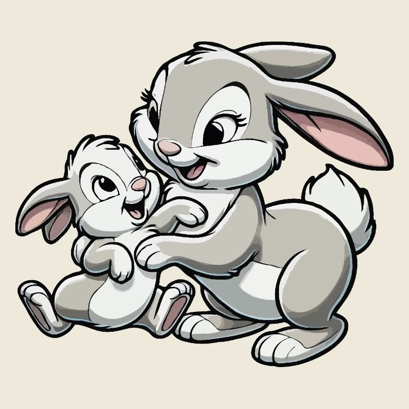 Kaninchenmutter mit Kind herumtollt grau