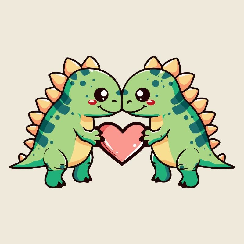 Dinosaur stegosaurus couple heart Valentine's Day