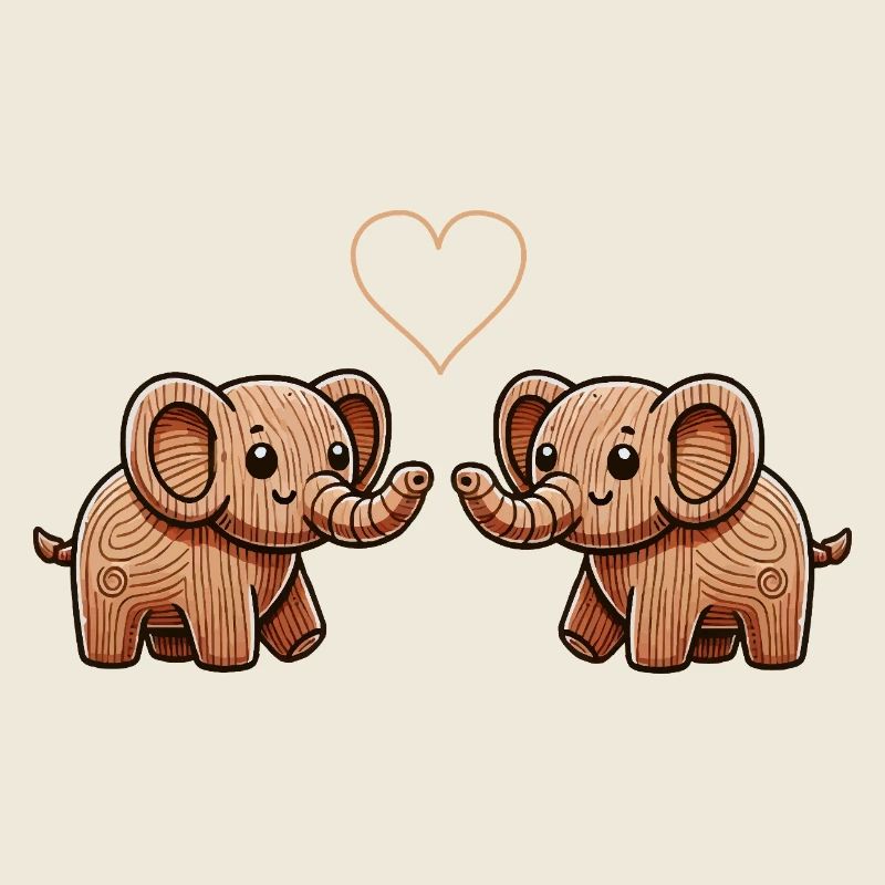 Wooden Elephant Couple