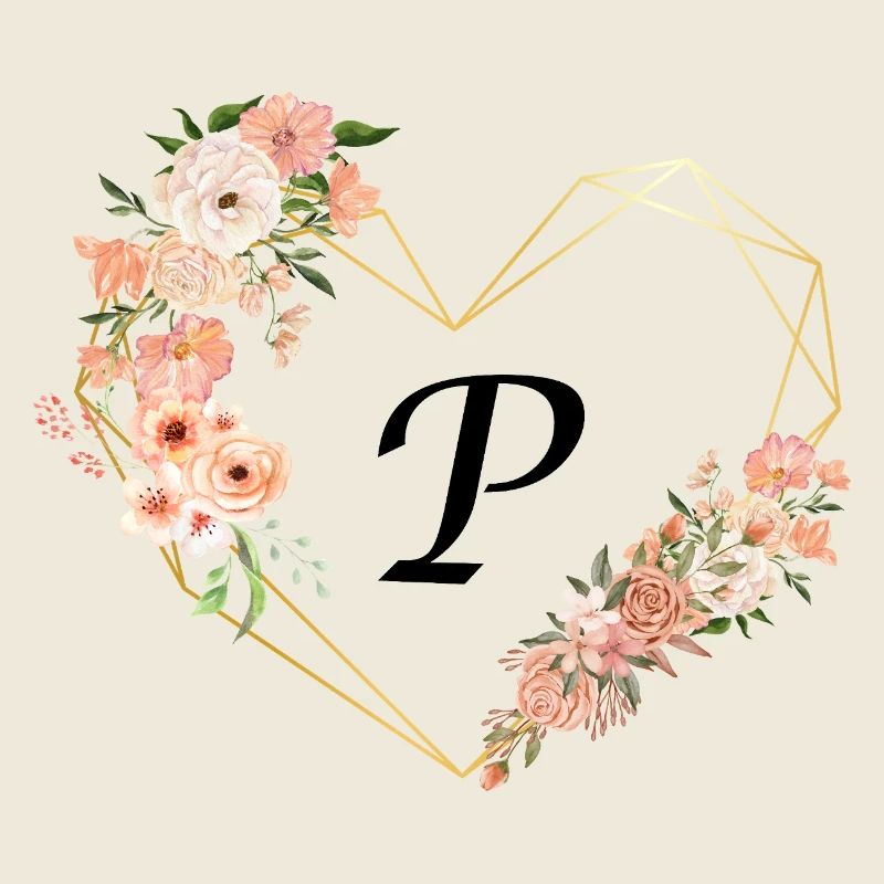Buchstabe p florales goldenes Herz