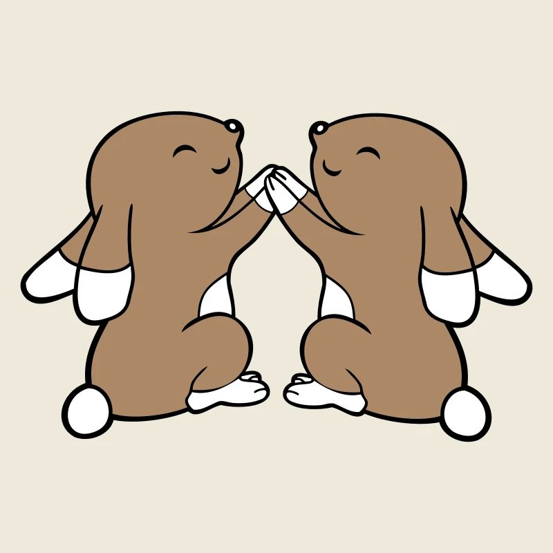 2 lapins meilleurs amis équipe mains tenant heureux