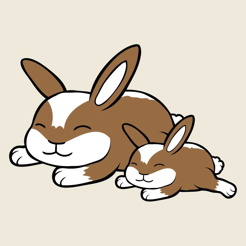 2 lapins dormant papa maman enfant mère couché fatigué