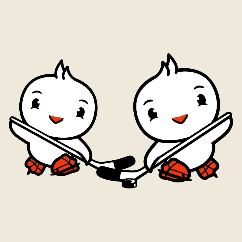 2 Birds Playing Hockey Sport Puck Two Stick