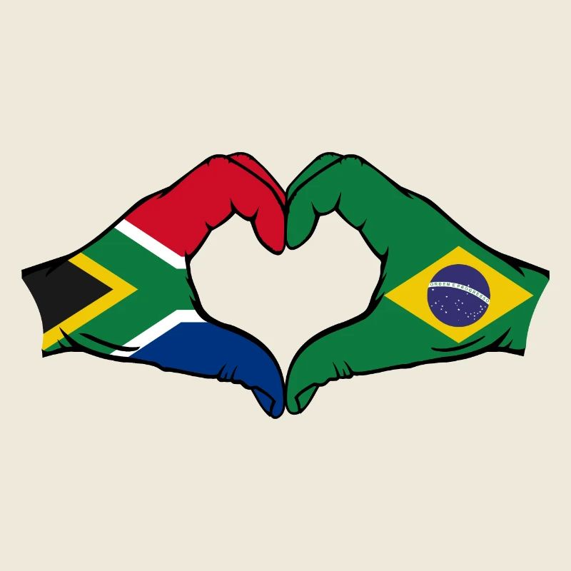 Afrique du Sud Brésil Drapeau Mains Forme De Coeur