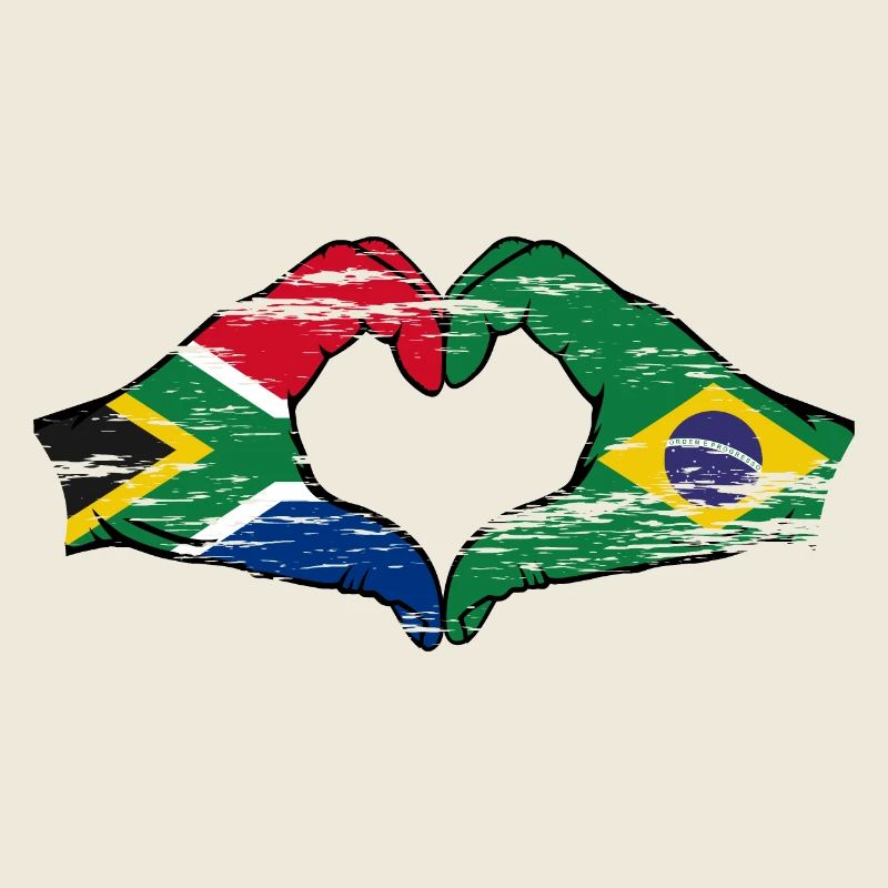 Afrique du Sud Brésil Drapeau Mains Coeur Forme D’occasion
