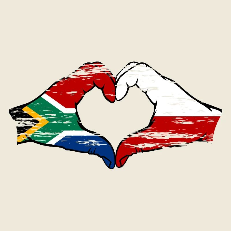 Afrique du Sud Pologne Drapeau Mains Coeur Forme Utilisé