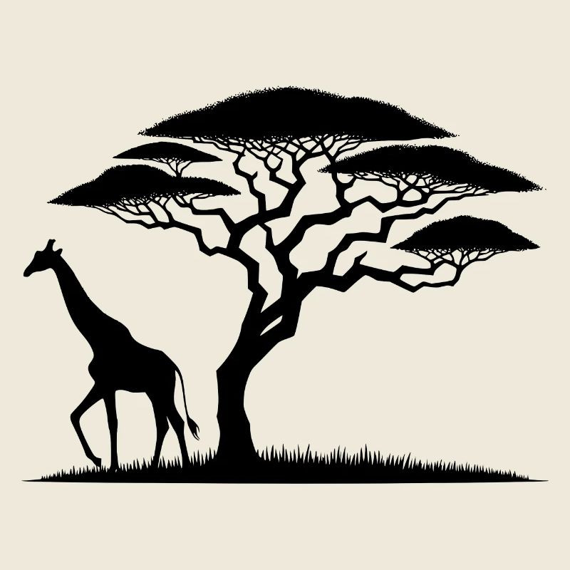 Giraffe and Acacia Silhouette African Nature