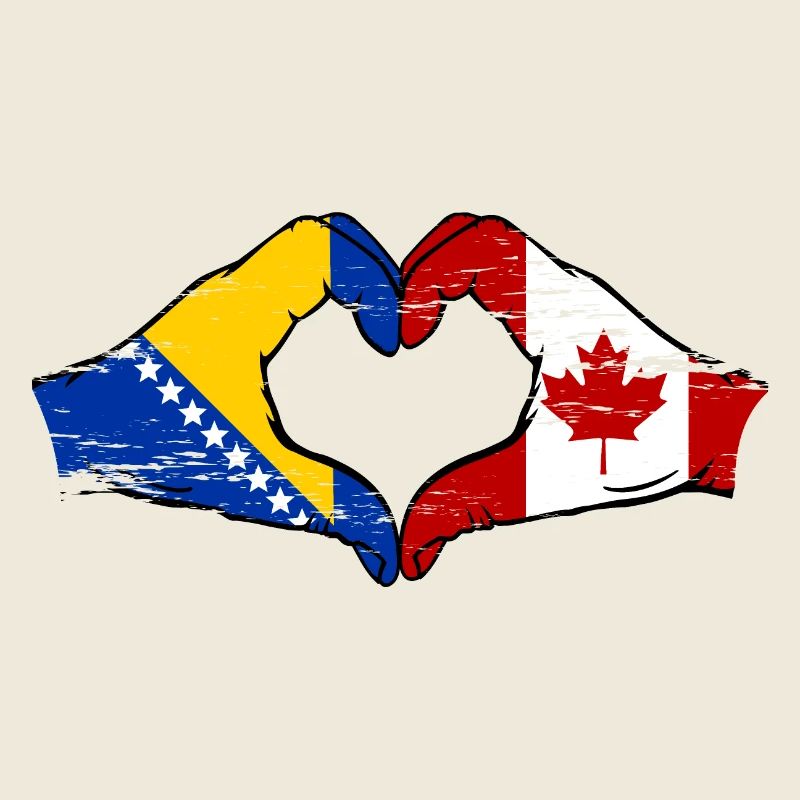 Bosnie Canada drapeau mains forme de coeur utilisé
