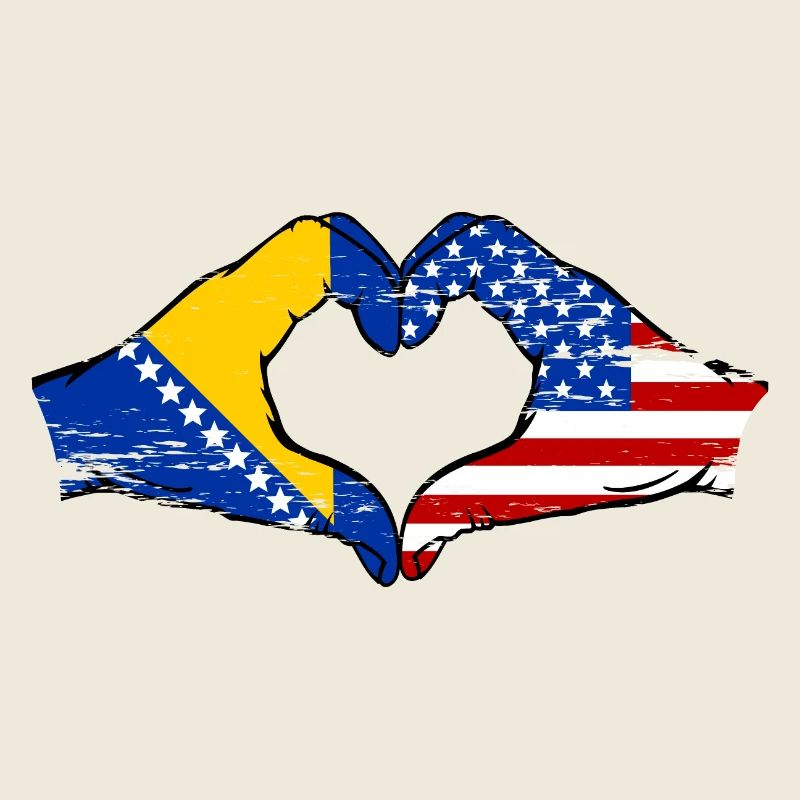 Bosnie USA drapeau mains forme de coeur utilisé