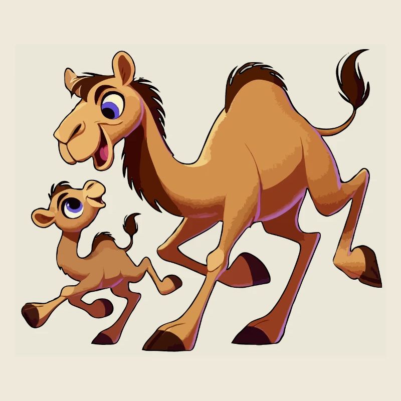 Kamelmutter mit herumtollendem Kind