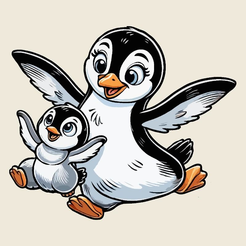 Pinguin-Mutter und Kind beim Herumtollen