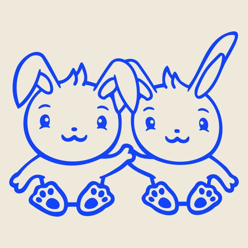 2 Lapins Amis Équipe Équipage Couple Deux Heureux Mignon