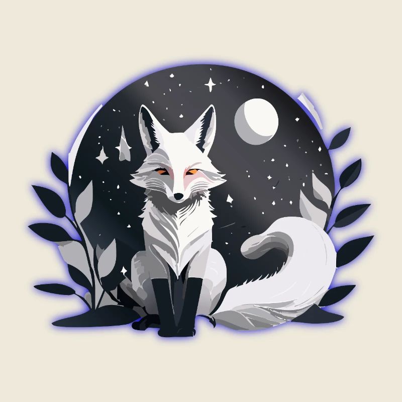 Mystic White Fox – Night & Moon Design
