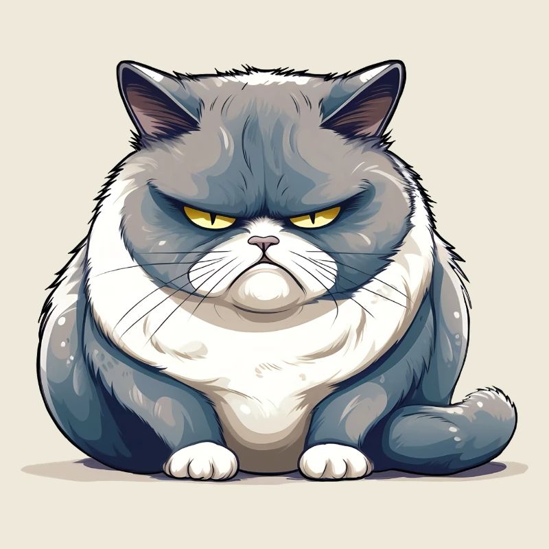 Dicke, mürrische Katze