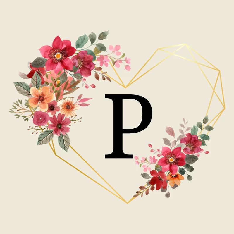 Buchstabe p florales goldenes Herz