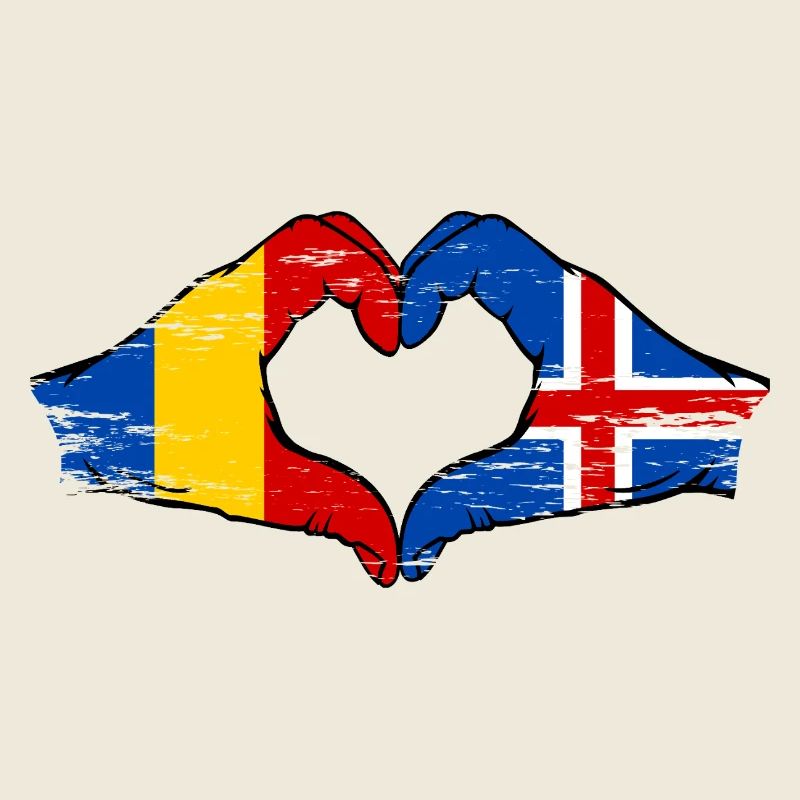 Drapeau de la Roumanie et de l'Islande en forme de cœur