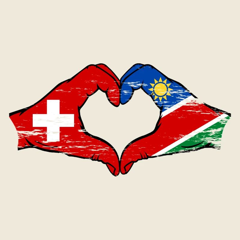 Switzerland Namibia flag hands heart shape used