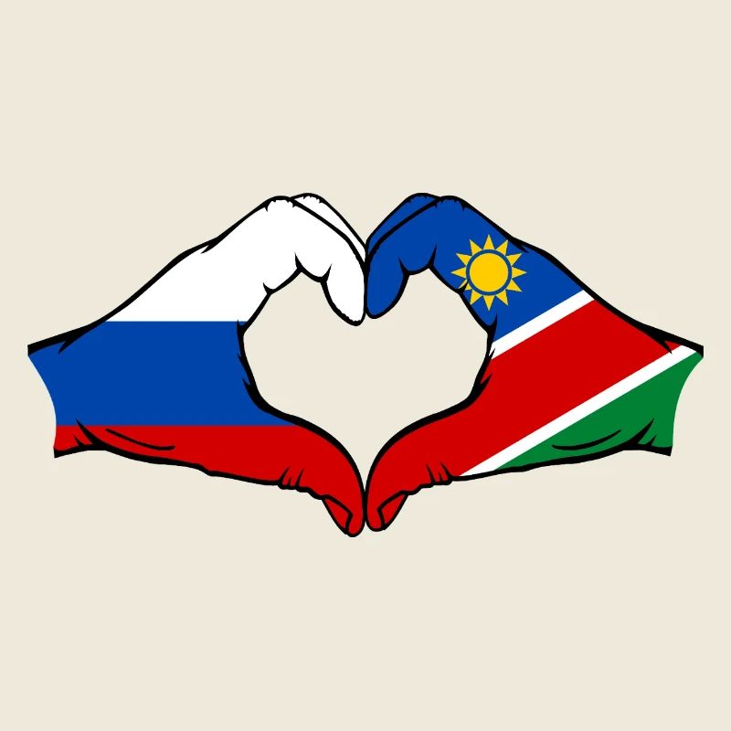 Russia Namibia flag hands heart shape