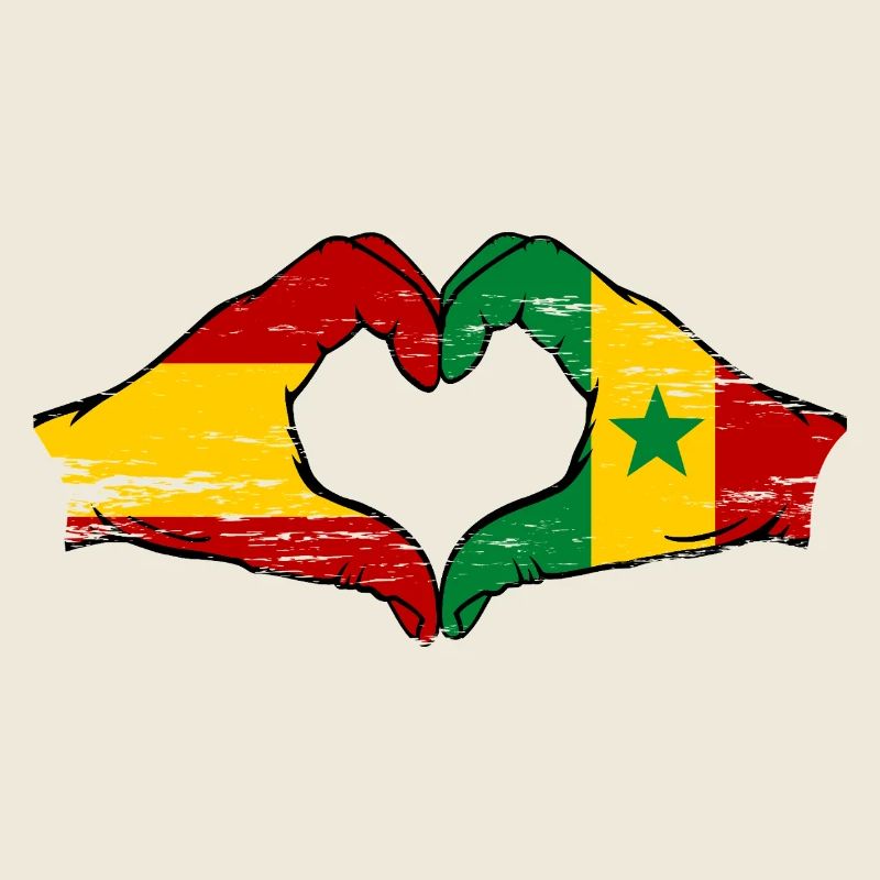 Espagne Sénégal Drapeau Mains Coeur Forme Utilisé