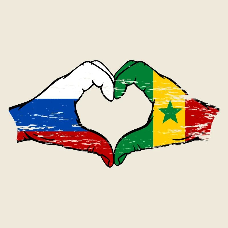 Russie Sénégal Drapeau Mains Coeur Forme Utilisé