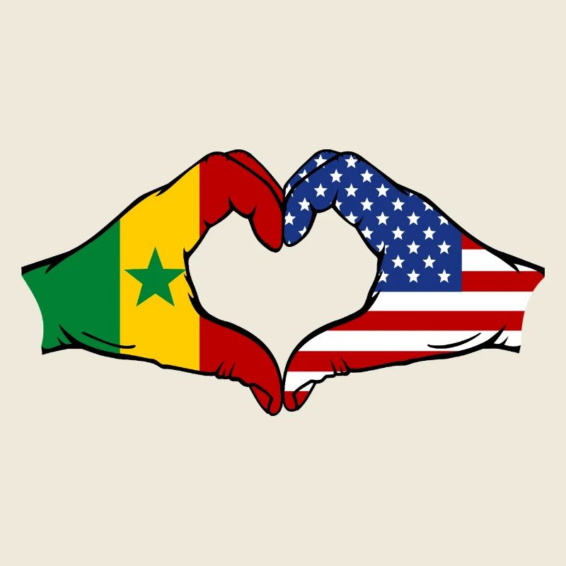 Sénégal États-Unis Drapeau Mains Forme Coeur