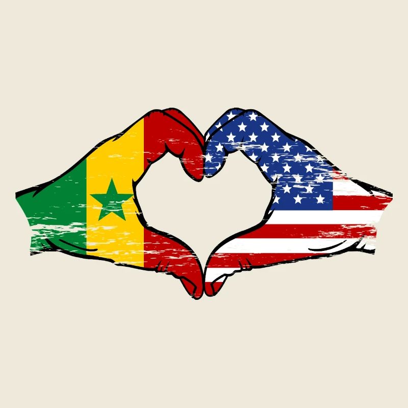 Sénégal USA Drapeau Mains Coeur Forme Utilisé