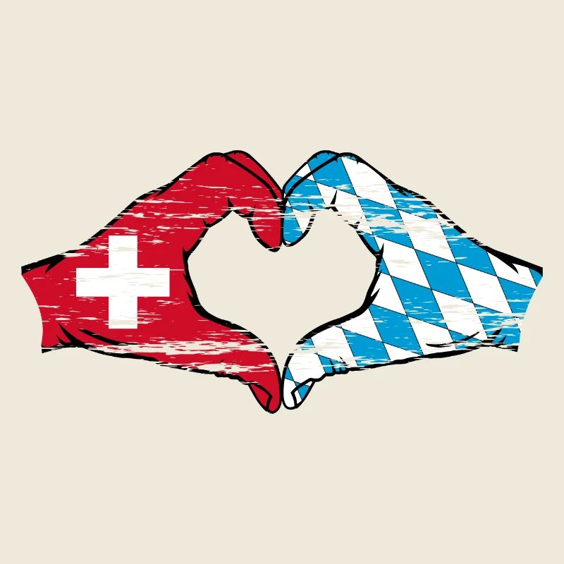 Suisse Bavière Drapeau Mains Coeur Forme Coeur Utilisé