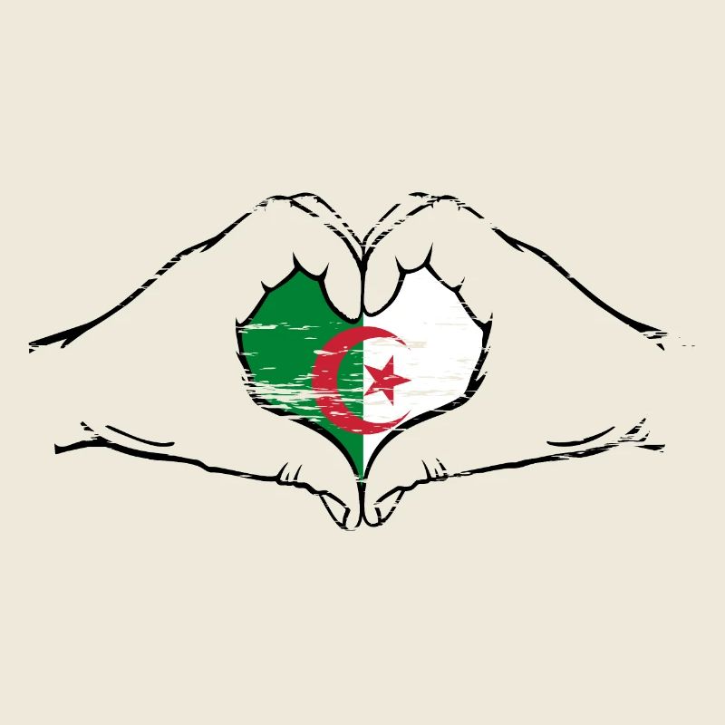 Algeria flag hands heart shape used