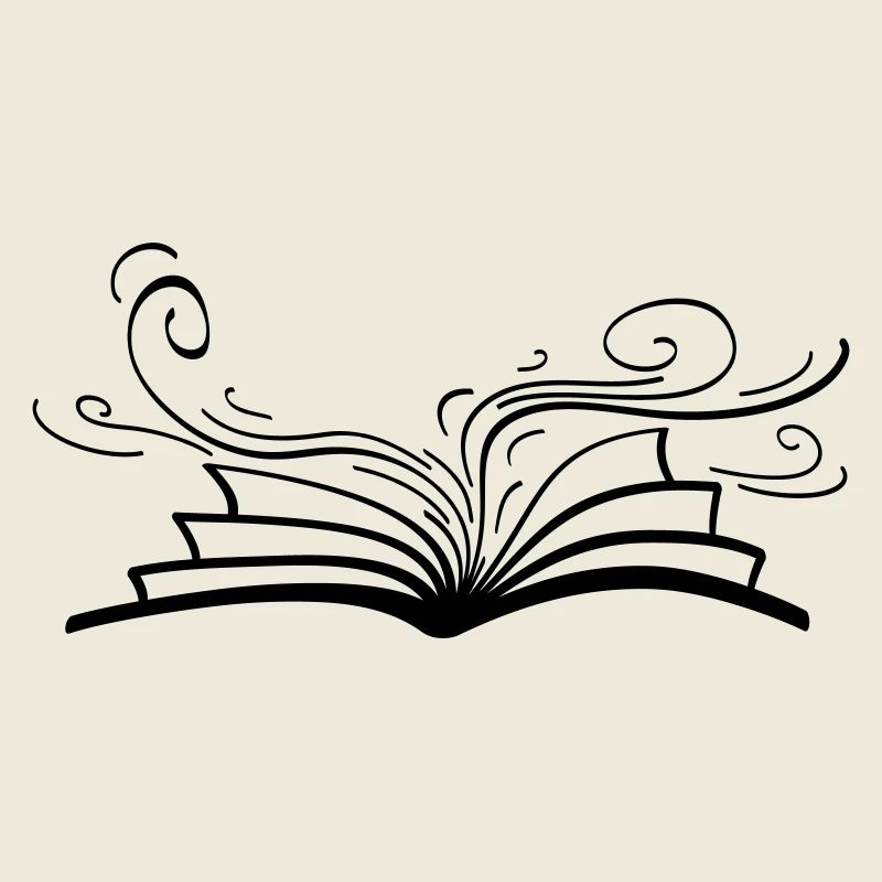 Ein offenes Buch, aus dem anmutige, fließende Linien hervorgehen