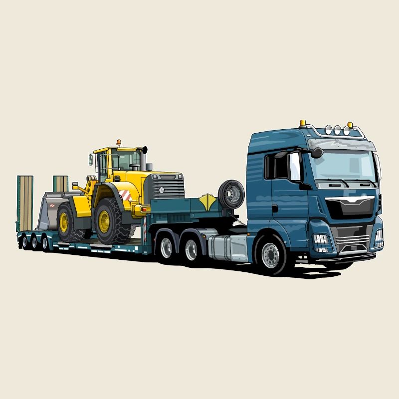 Low-loader with excavator