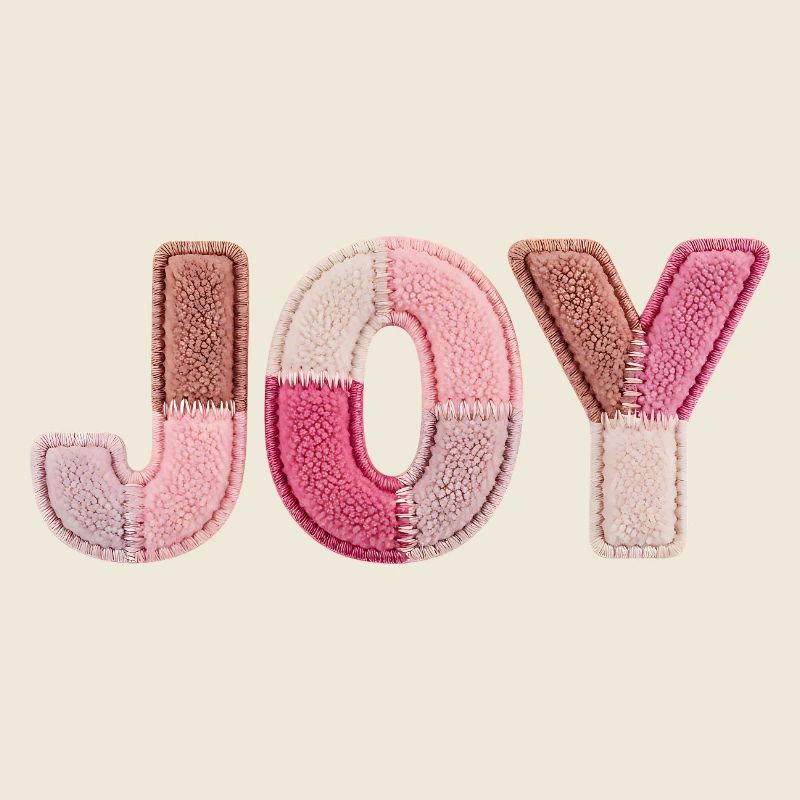 Joy Patchwork Rosa Stoff Schriftzug Handarbeit
