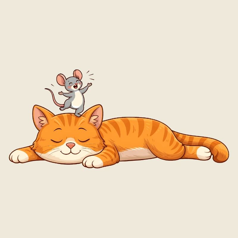 Chat endormi avec souris joyeuse