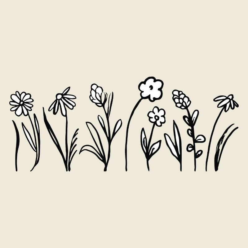 Fleurs dessinées à la main avec feuilles
