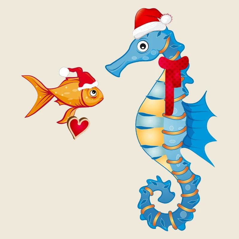 Fisch und Seepferdchen in Weihnachtsstimmung
