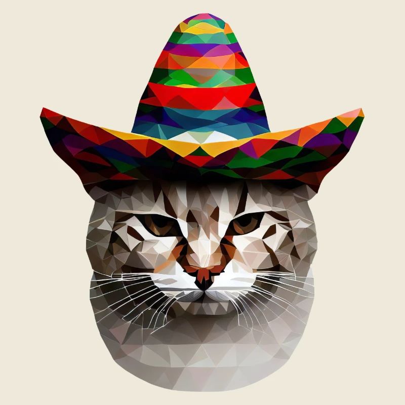 Chat polygonal avec chapeau mexicain et