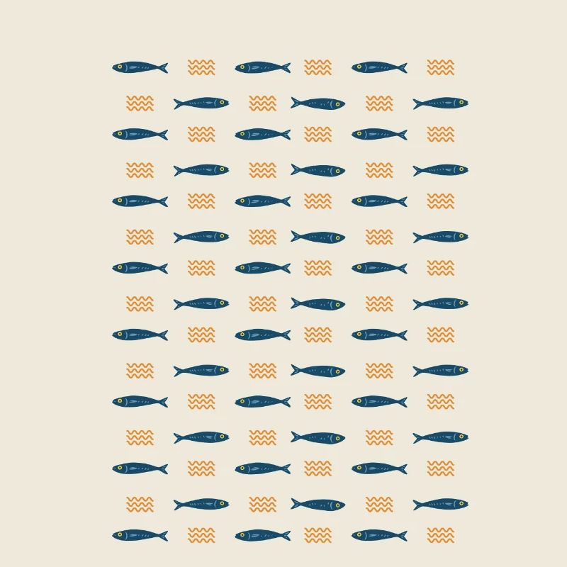 Minimalist Sardines and Waves Pattern for Summer