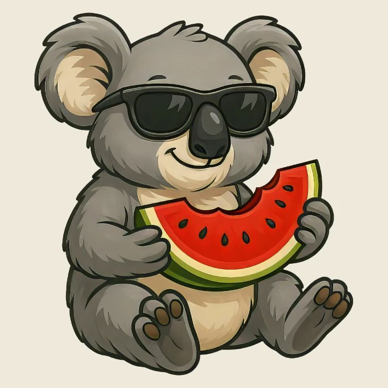 Mignon Koala avec Dessin animé d’été pastèque