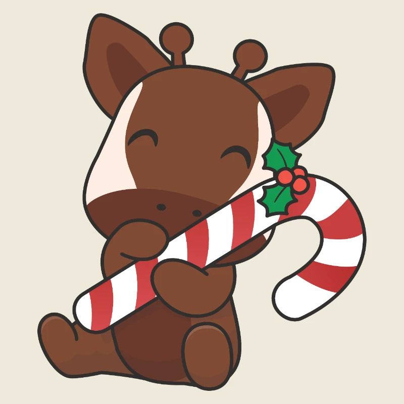 Cute Christmas okapi with candy cane
