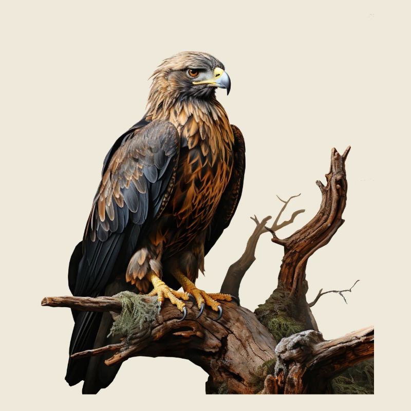 Imperial eagle on mossy branch