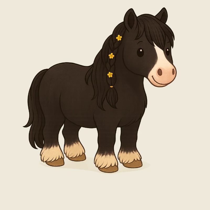 Black Tinker mare Katy with floral braid