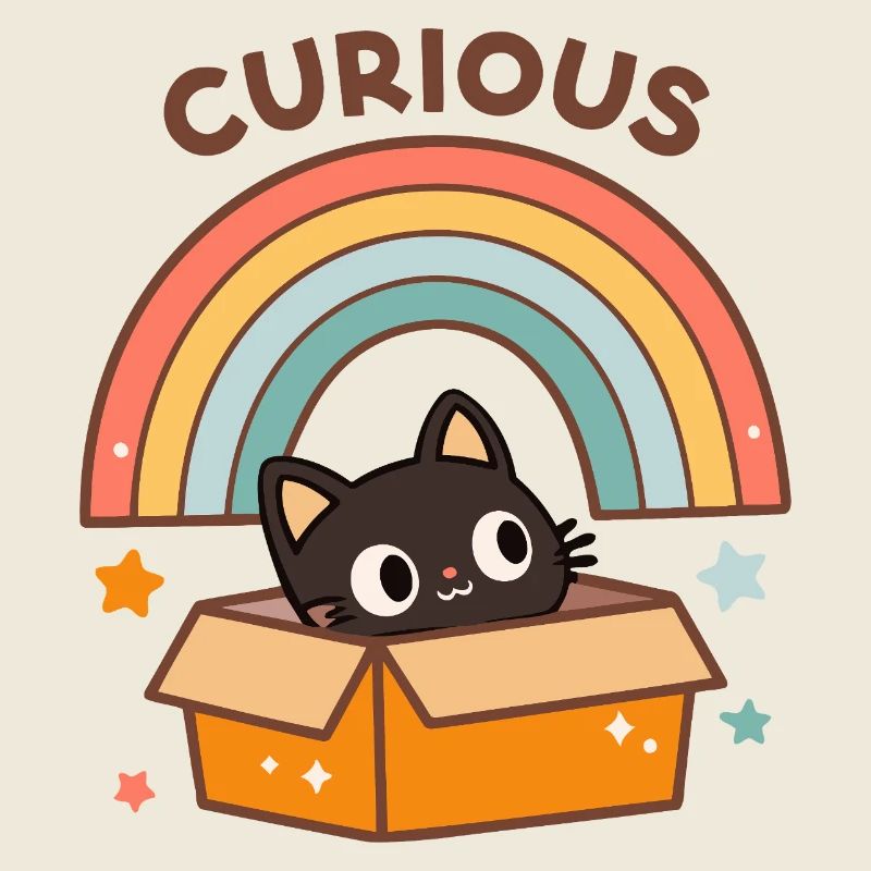 Neugierige Katze in Regenbogenkarton