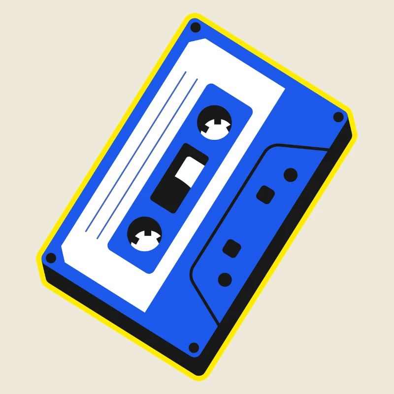 Blue Cassette Tape Retro Illustration