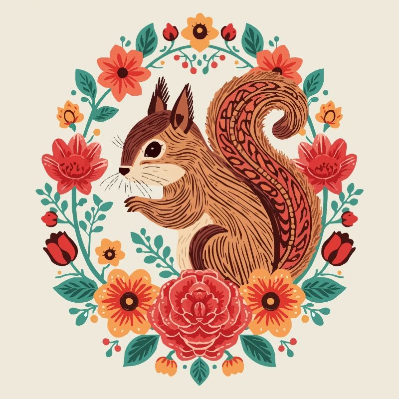 Eichhörnchen im Blumenkreis