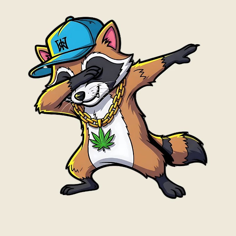 Dabbing Waschbär mit Hanfblatt