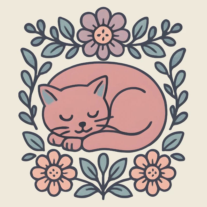 Cat rest in a flower wreath
