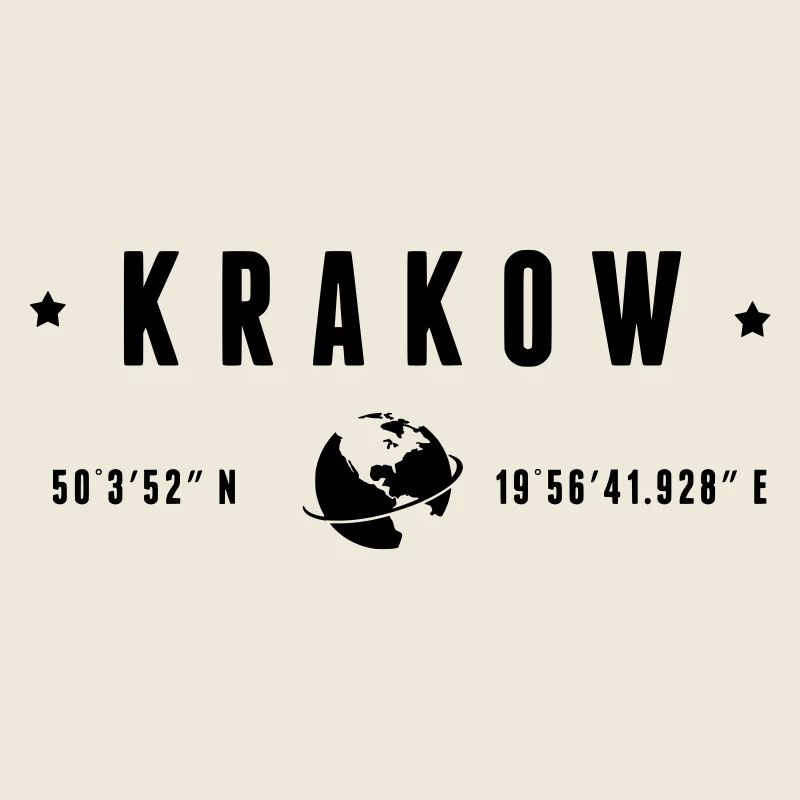 Krakow Coordonnées GPS Globe Typographie Moderne