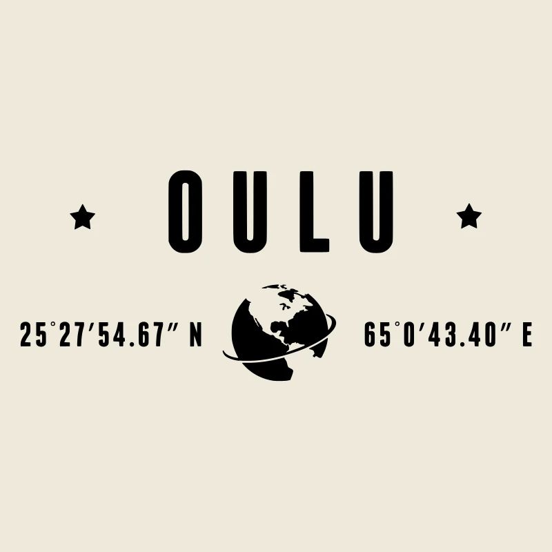Oulu GPS Coordinates Black Typography
