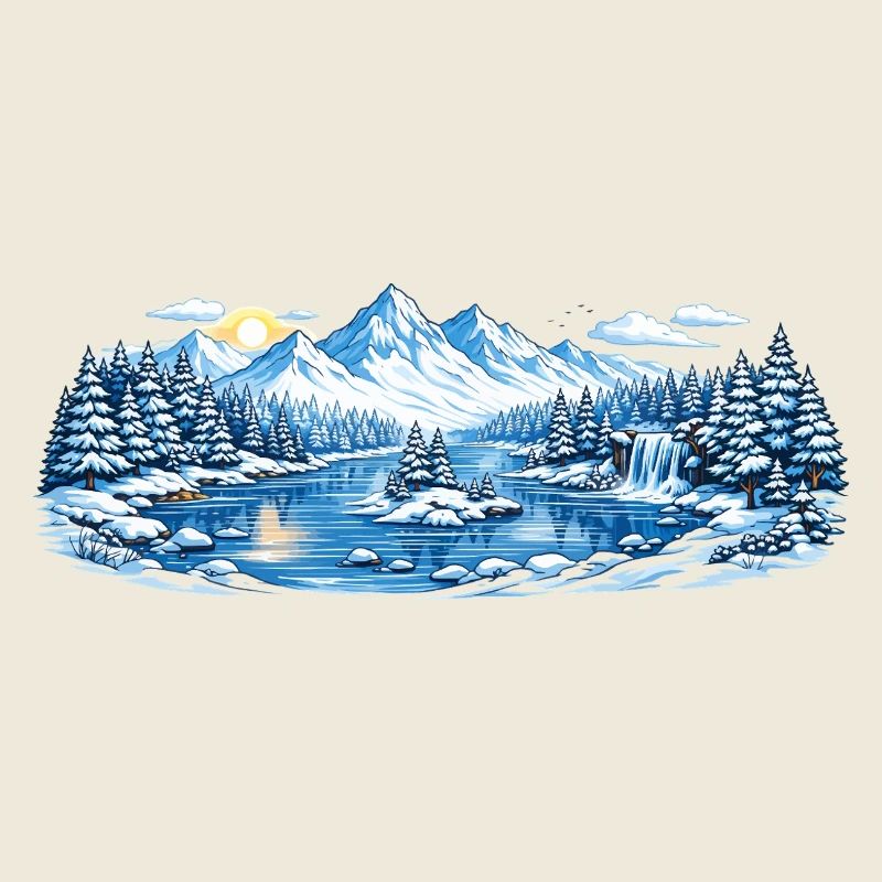 Winter mountain landscape by the lake