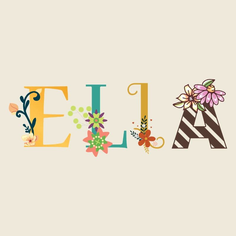 Illustration du nom ELLA avec des fleurs brodées