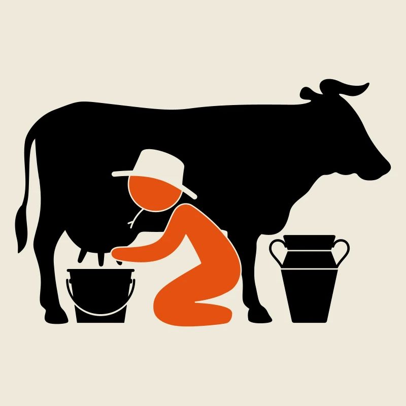 Bauer beim Melken einer Kuh